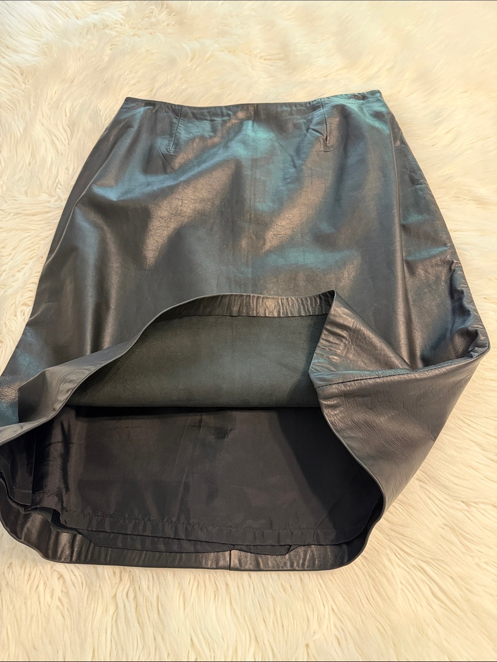 INC International Concepts Black 100% real Leather Midi Skirt size 12 length 24” - Picture 5 of 8